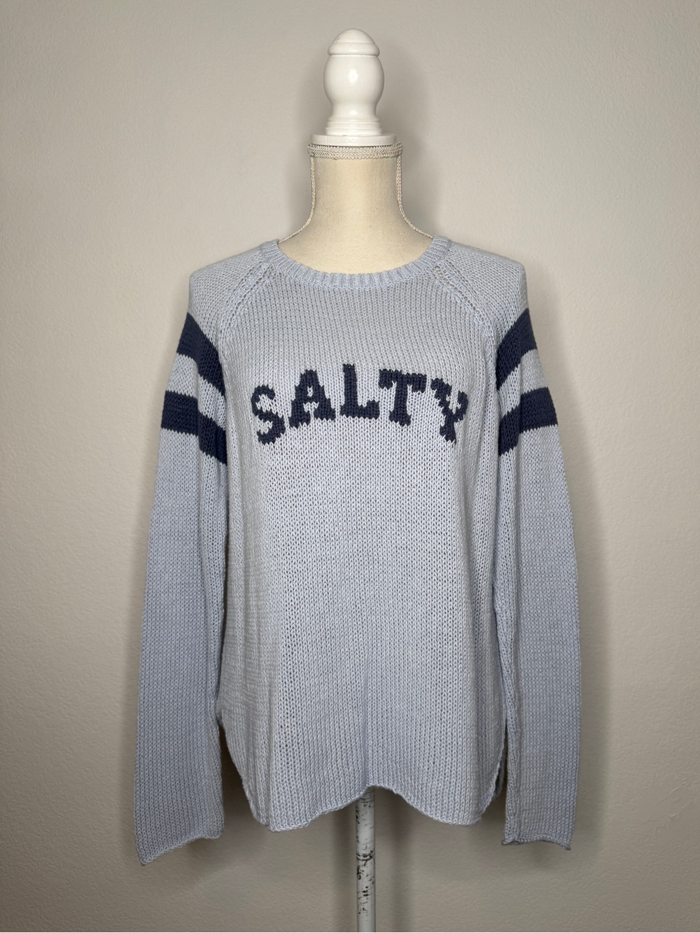 Wooden Ships SALTY Light Blue Navy Crewneck Sweater M/L